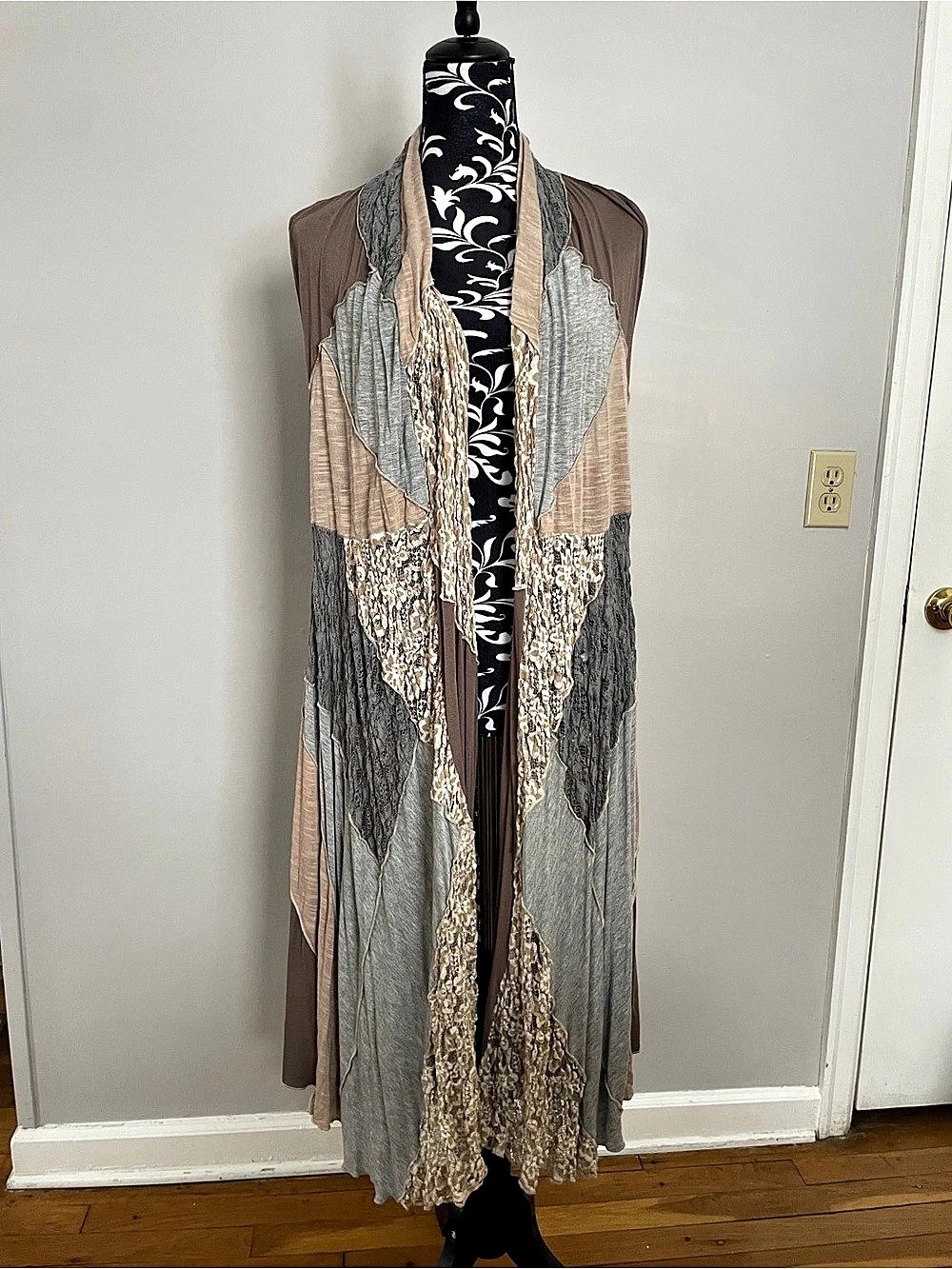Marigold LA bohemian long Patchwork duster in Brown & Gray Size S/M